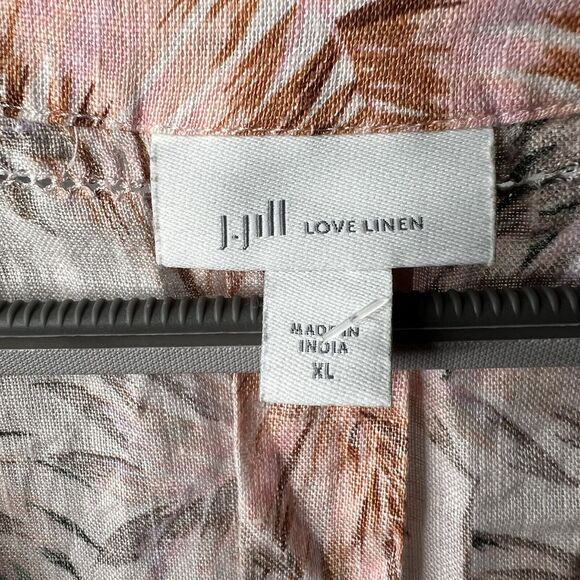 J Jill Love Linen Top Womens Extra Large Tropical Palm Print Lagenlook Vacation - Picture 14 of 15